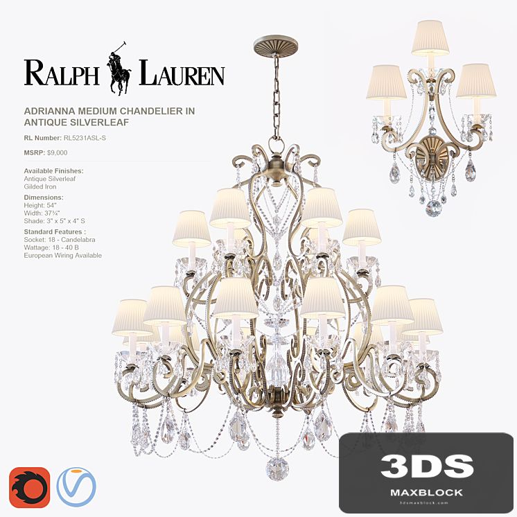 ADRIANNA MEDIUM CHANDELIER and TRIPLE SCONCE in antique silverleaf