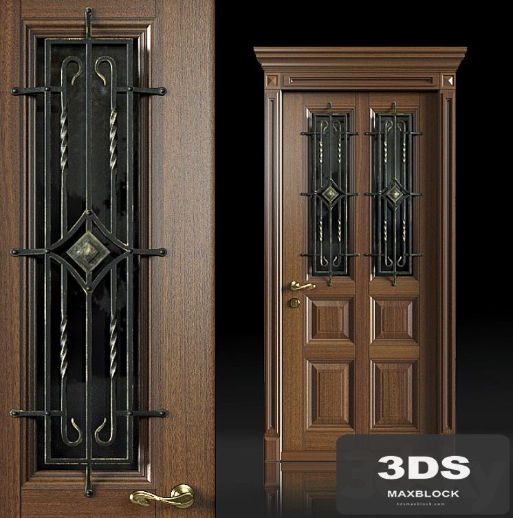 Entrance door with wrought-iron grille