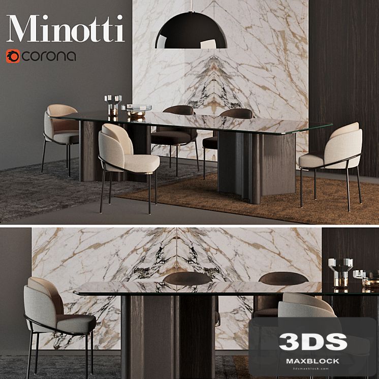 MINOTTI Chair "Fil Noir dinning" + Table "Luo dinning"