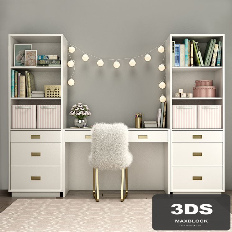 Bookcases Restoration Hardware AVALON with desk WAXED WHITE IN COLOR