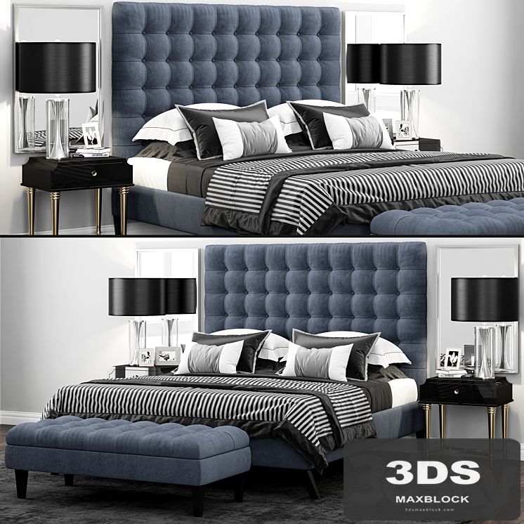 Bed TOV Furniture Eden Grey Velvet Tufted