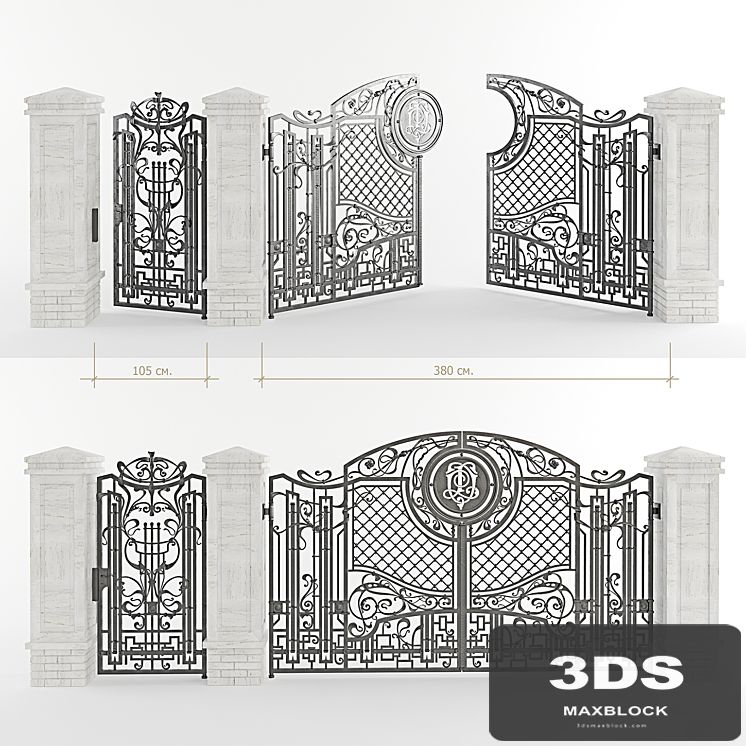 Forged gate with a gate and pillars
