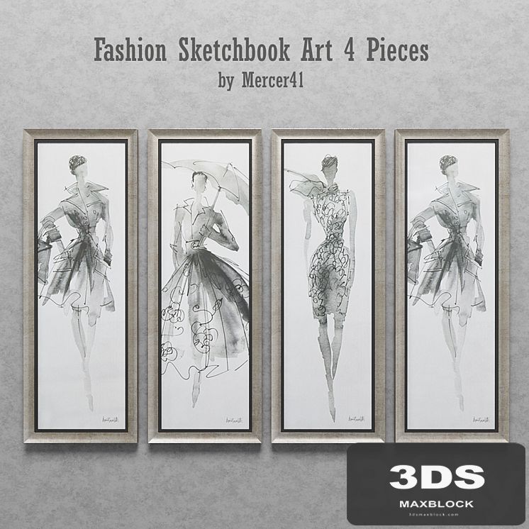 Fashion Sketchbook Art 4 Pieces