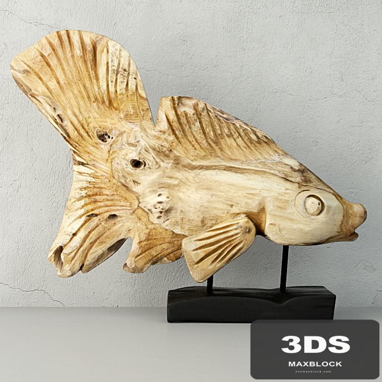 Hand Carved Driftwood Fish On Stand