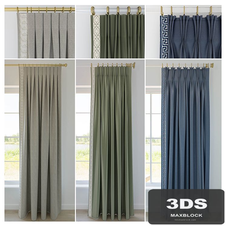 Set of curtains with decorative trim