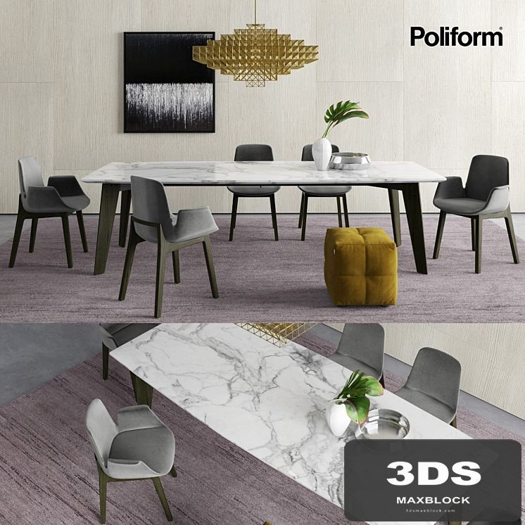 Poliform Howard Table and Ventura Chairs
