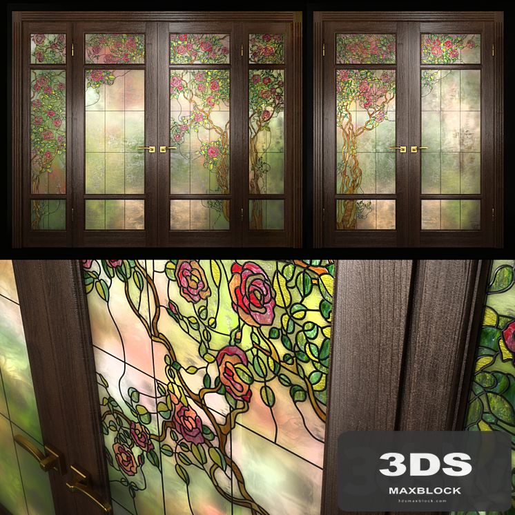 A set of two double doors with stained glass