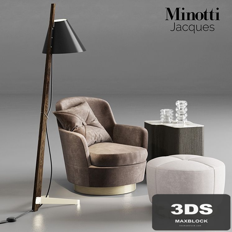 Minotti Jacques Armchair and Pouf