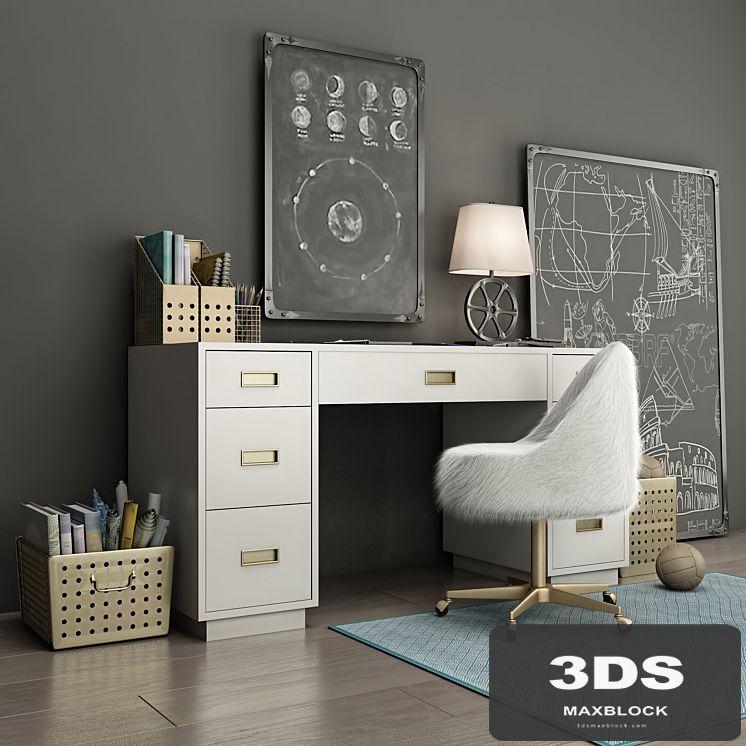 WRIGHTED TABLE Restoration Hardware, AVALON WITH WAXED WHITE STORAGE BOXES