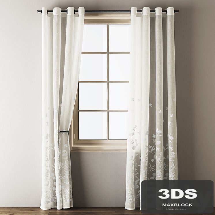 Floral Embroidered Linen Eyelet Curtains