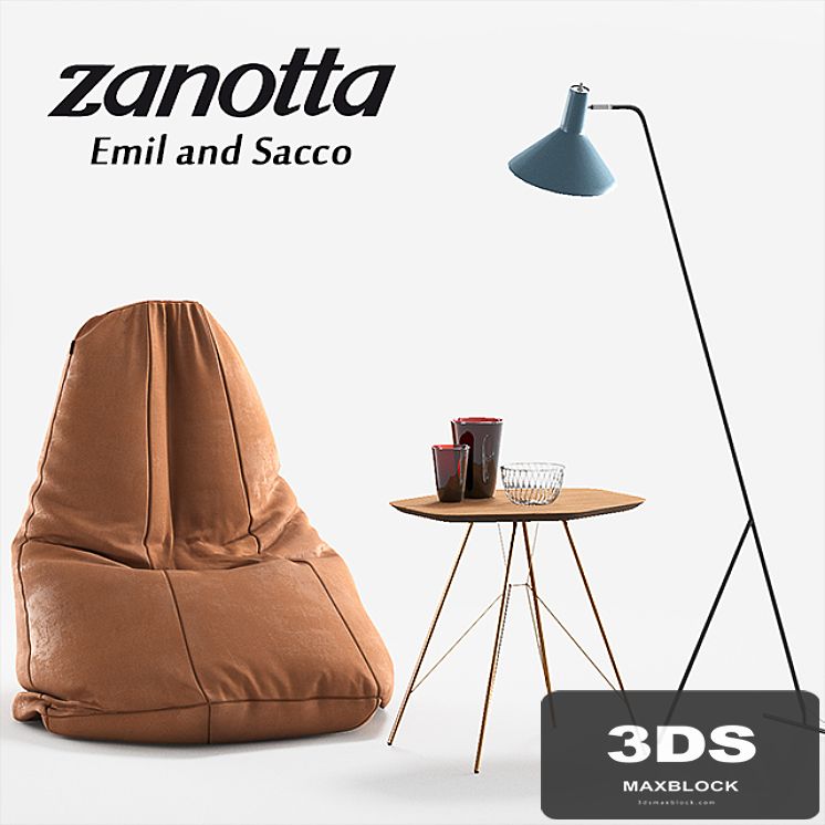 Armchair Zanotta Sacco, table Zanotta Emil