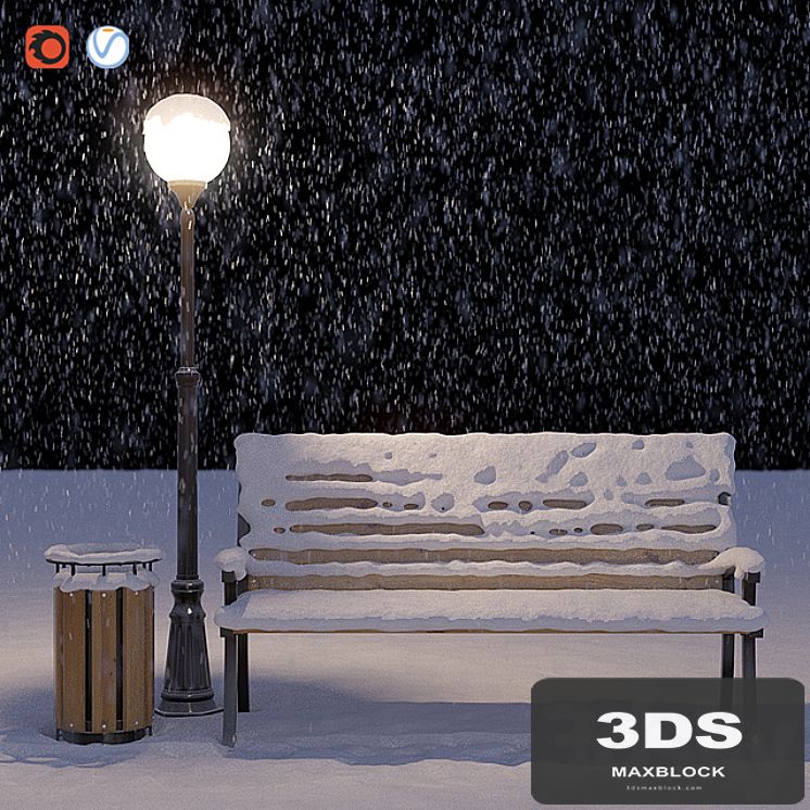 Snow-covered bench