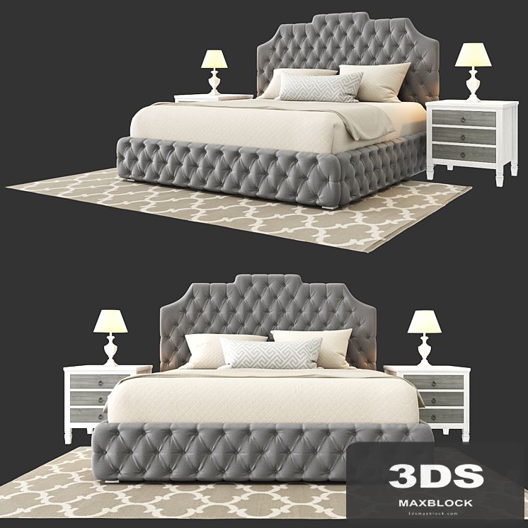 Gray tufted bed