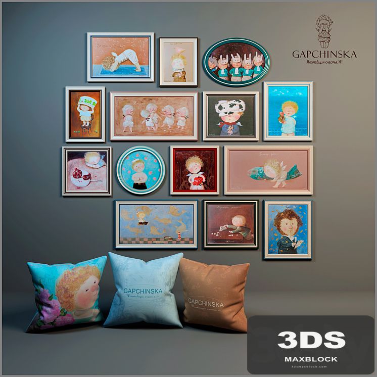 Decorative set of paintings and pillows for baby boy