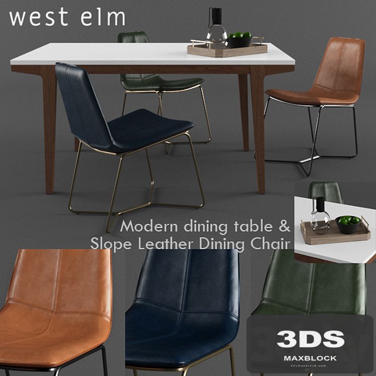 West elm Slope Leather Dining Chair with modern table