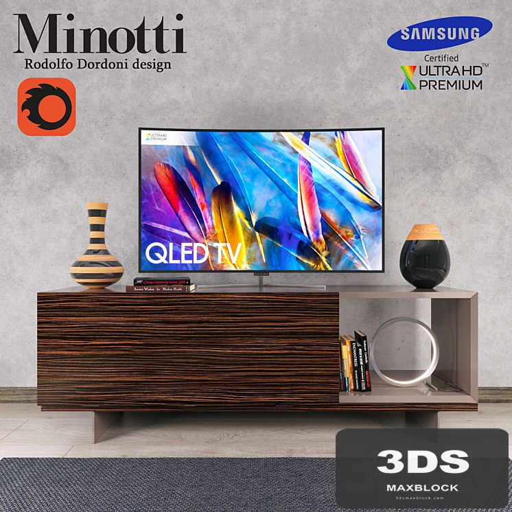 Lang Minotti tv console and Samsung QLEDTV