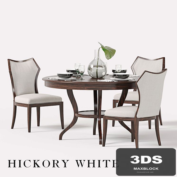 Hickory White Halsey Side Chair and Round Dining Table