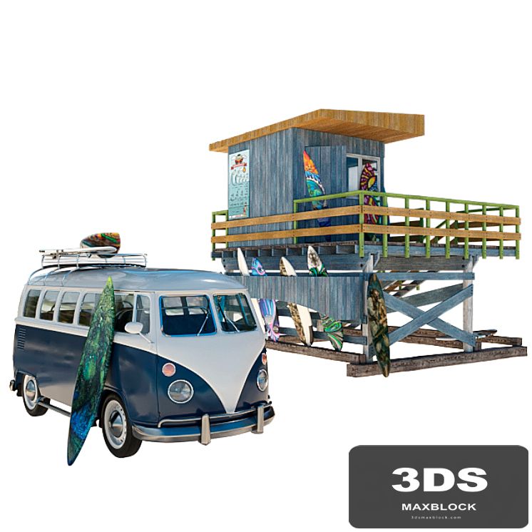Surfing school with volkswagen t1