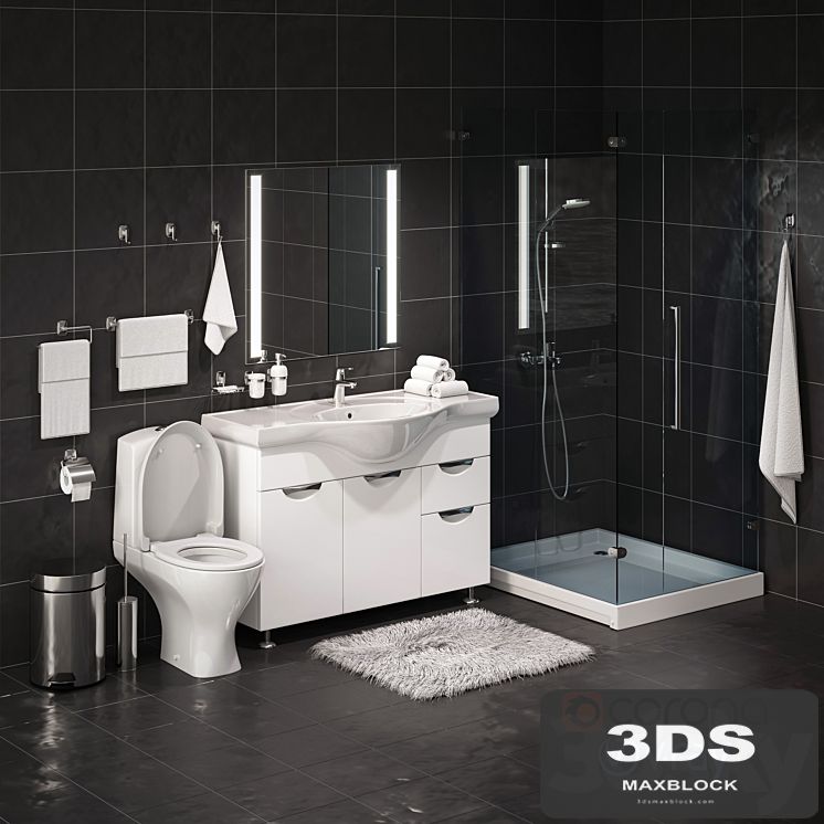 Set of bathroom equipment and accessories for bathrooms