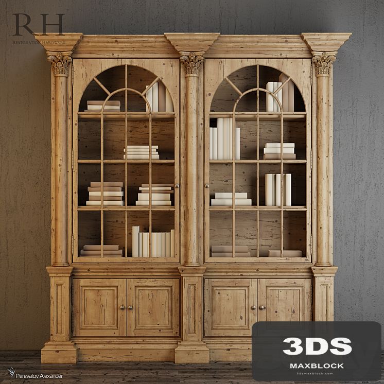 RH Palladian Salvaged Pine Library Bookcase Double