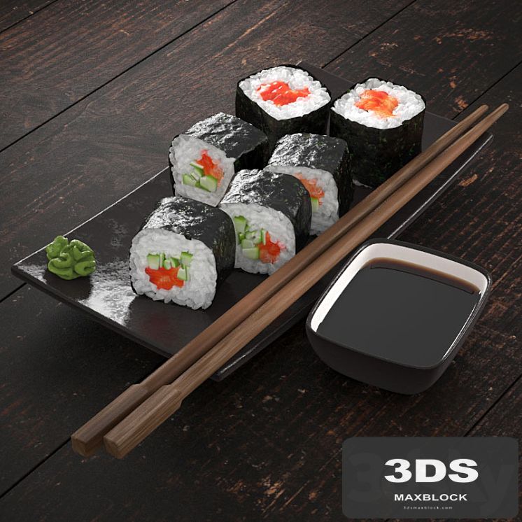 Sushi rolls with salmon and cucumber