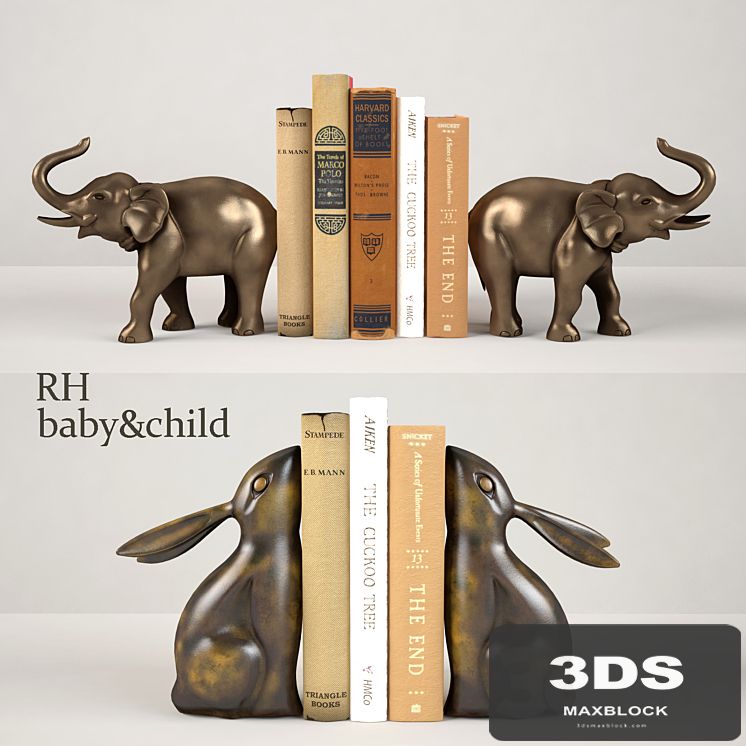 ELEPHANT AND BUNNY BOOKENDS RH
