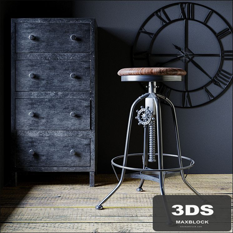 Industrial Clock House backless stool