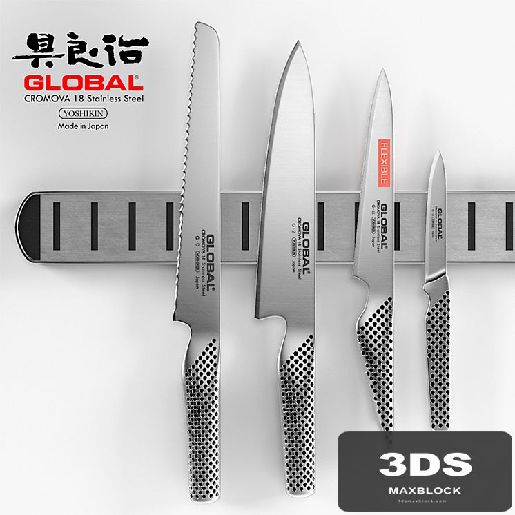 Global knife set + magnetic knife rack