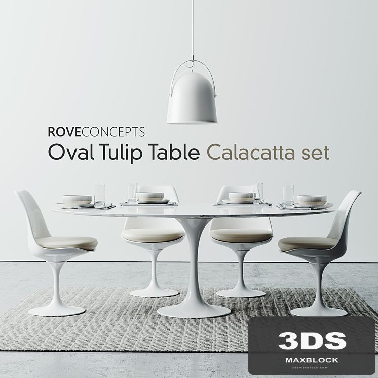 Oval Tulip Table 78" Calacatta set