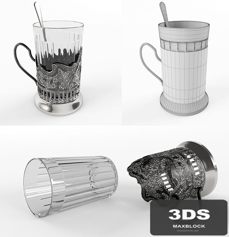 Holder with faceted glass and spoon