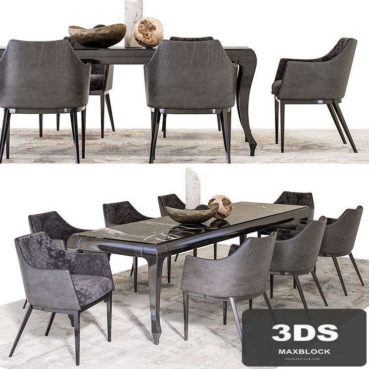 Dining Set - ALBERT-ONE Chair and NEW YORK Table with decoration