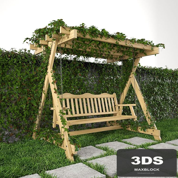 Swing for garden, grass and wall
