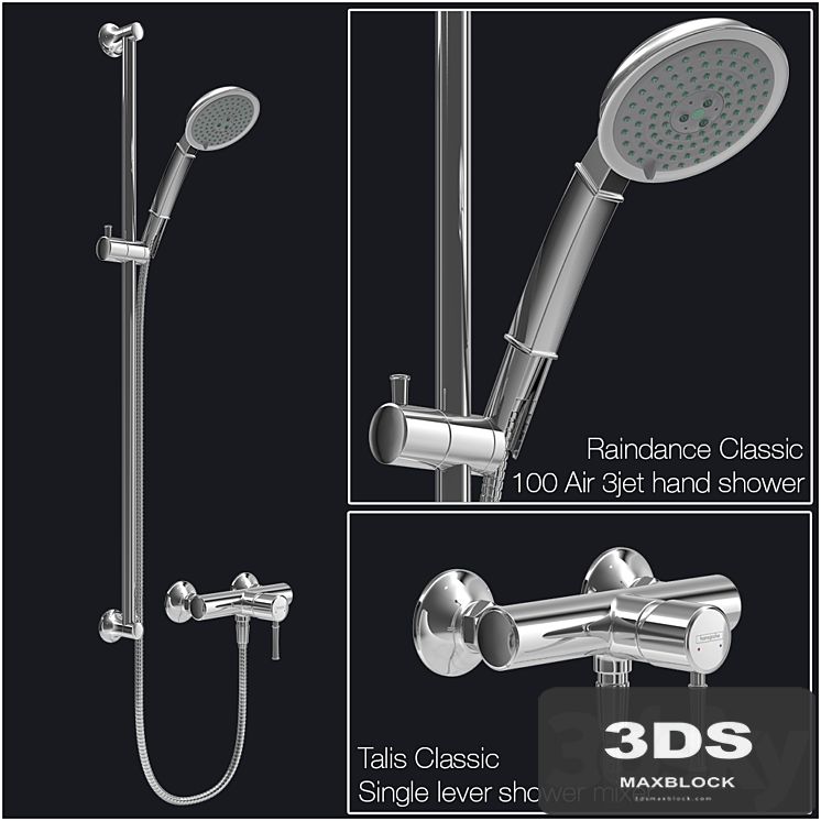 Hansgrohe Raindance Classic 100 Air 3jet / Unica'Classic wall bar / Talis Classic mixer
