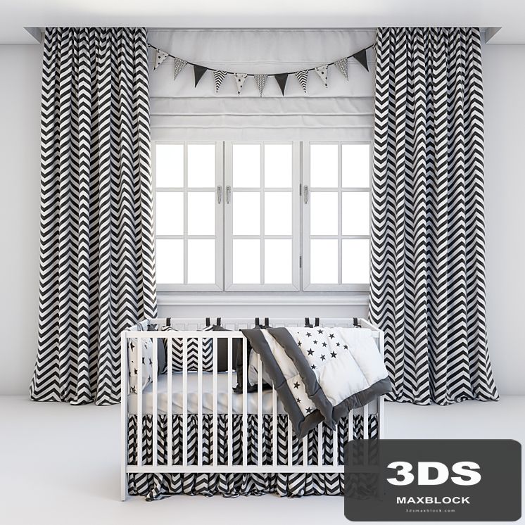 Set for baby - crib Ikea and curtains