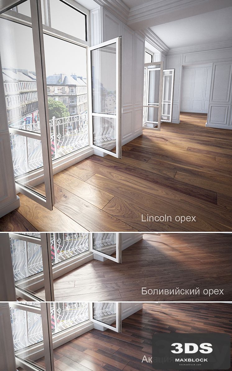 Parquet 3 species: Walnut, Acacia, Bolivian walnut