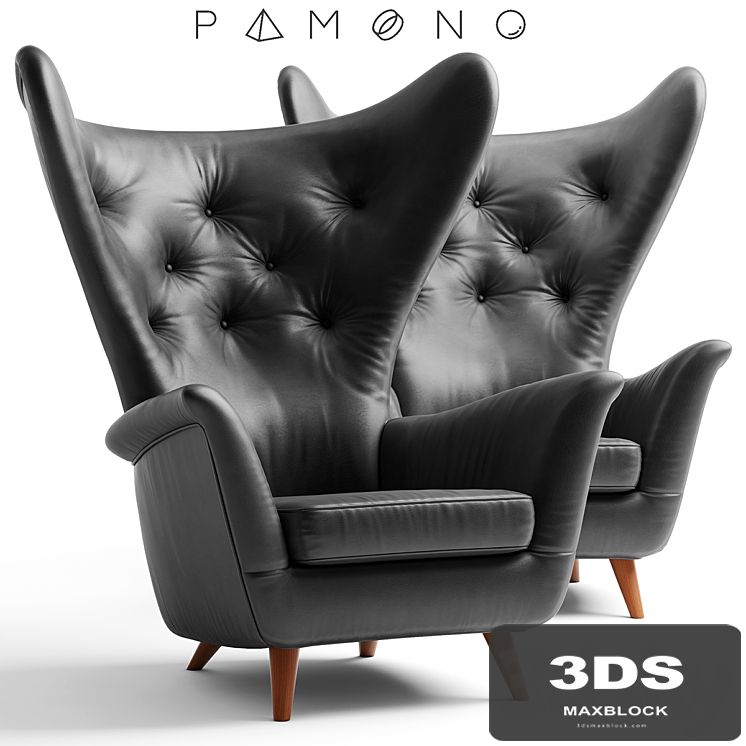 Black Leather Wing Lounge Chair 1950s