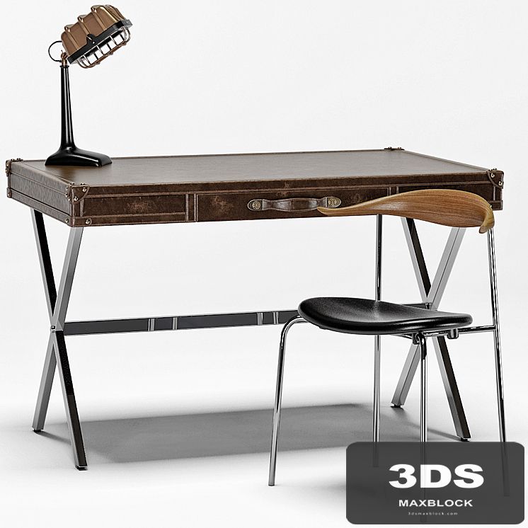 Luke Industrial Leather Desk, CH88 Stacking Chair, Shermer Industrial Lamp
