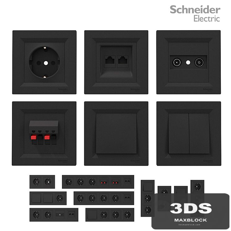 Sockets and switches Schneider Asfora Black.