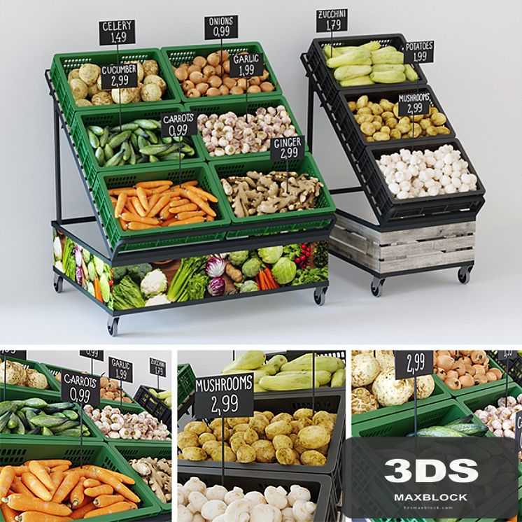 Racks with vegetables
