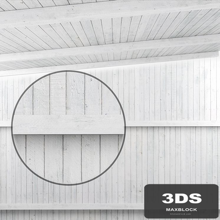Wooden ceiling with beams (white wood)