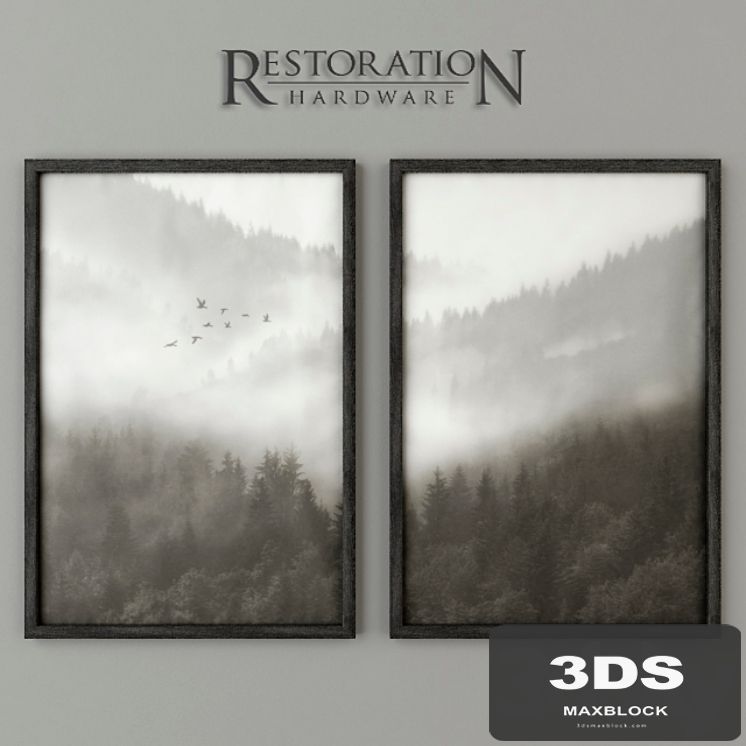 RH Mountain Landscape Vellum Diptych Set