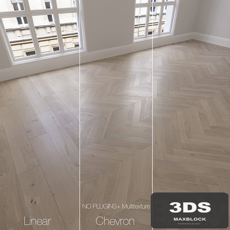 Parquet natural, oak anchorage, 3 types. Linear, chevron, herringbone.
