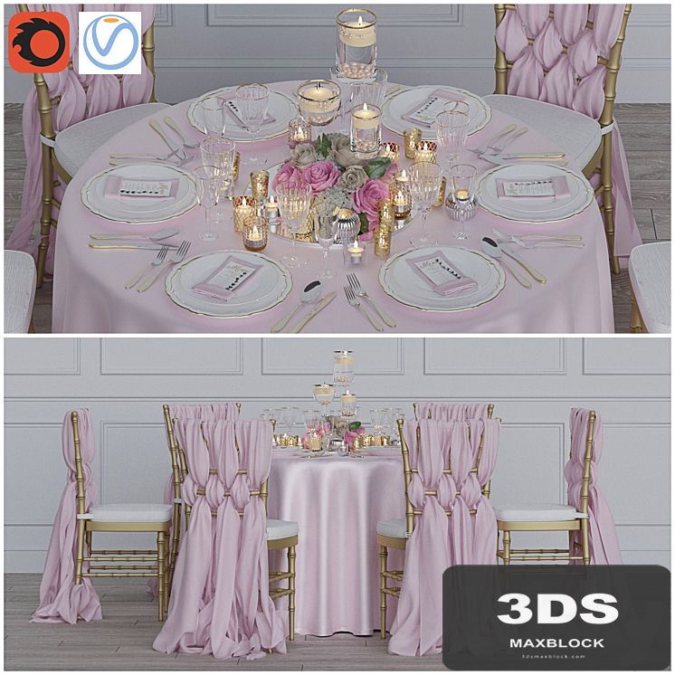 Wedding table for 6 persons Corona + Vray
