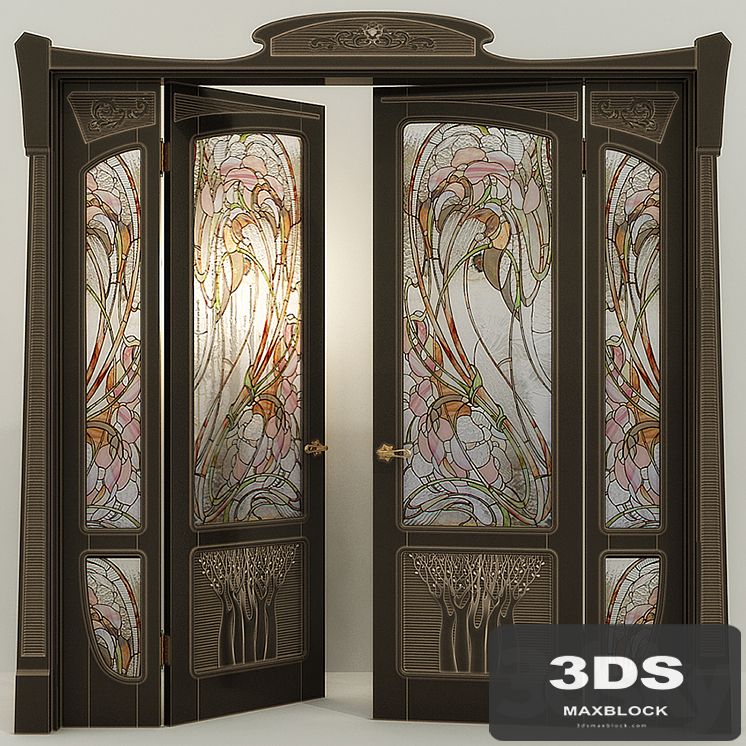 Stained glass door two-field, modern