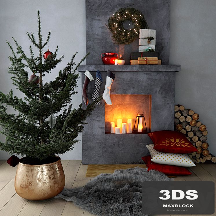 Fireplace with Christmas decor