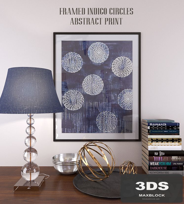 FRAMED INDIGO CIRCLES ABSTRACT PRINT