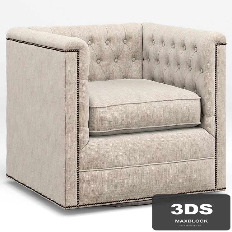 Thatcher Modern Classic Tufted Ivory Linen Swivel Armchair