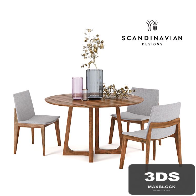 Scandinavian Designs Fuchsia Dining Chair & Cress Round Dining Table. Lyngby porcelain