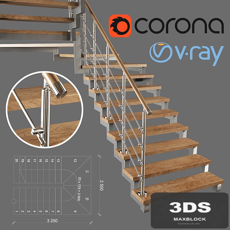 A modern two-march staircase with running steps