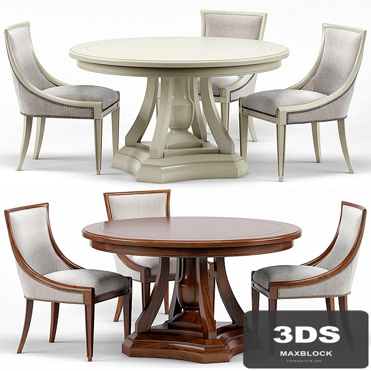 Stockton Ivory Lacquered Dining Chair, Maxime French Round Dining Table